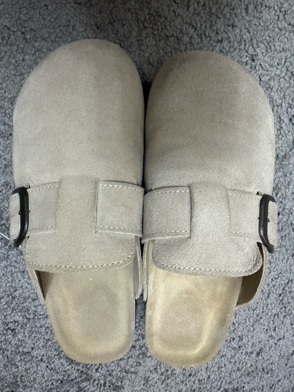 Women's Suede Slip-On Mules with Buckle Detail - Light Taupe